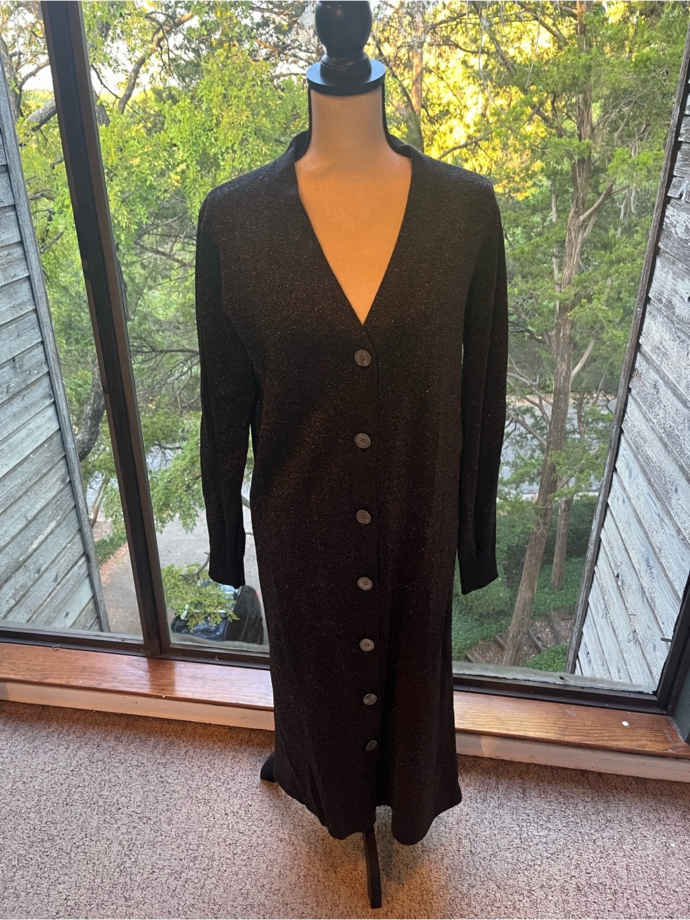 J. Crew Black Long Sleeve Button-Front V-Neck Dress